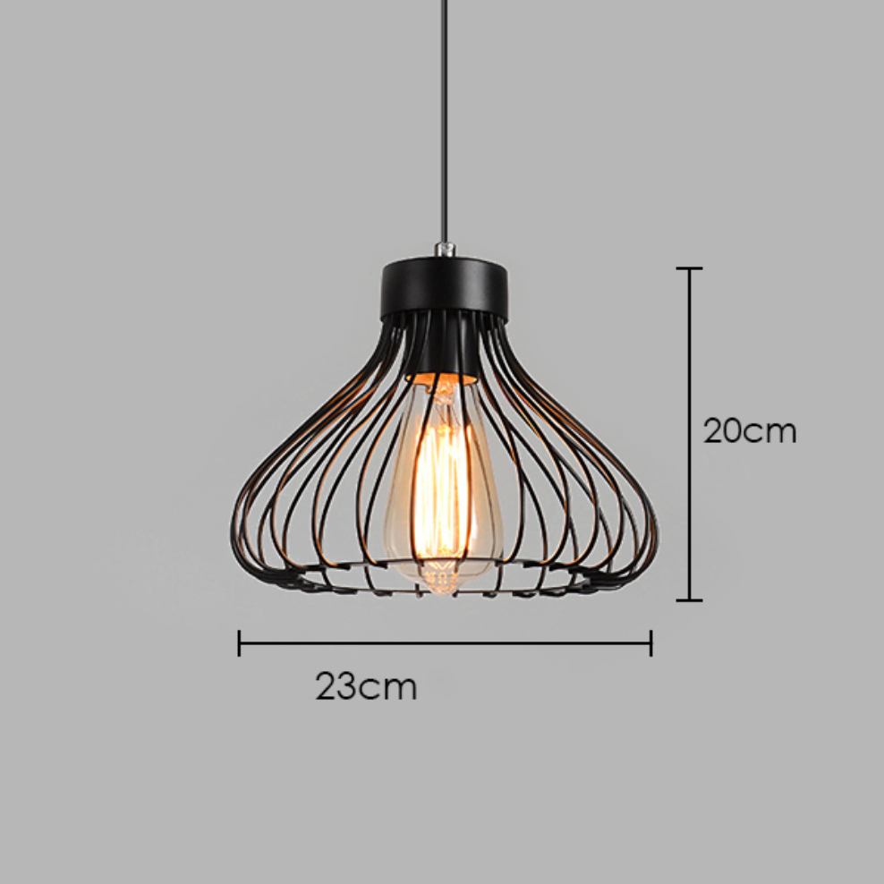 Suspension design industriel avec lampe en cage - vue 9 sur 8