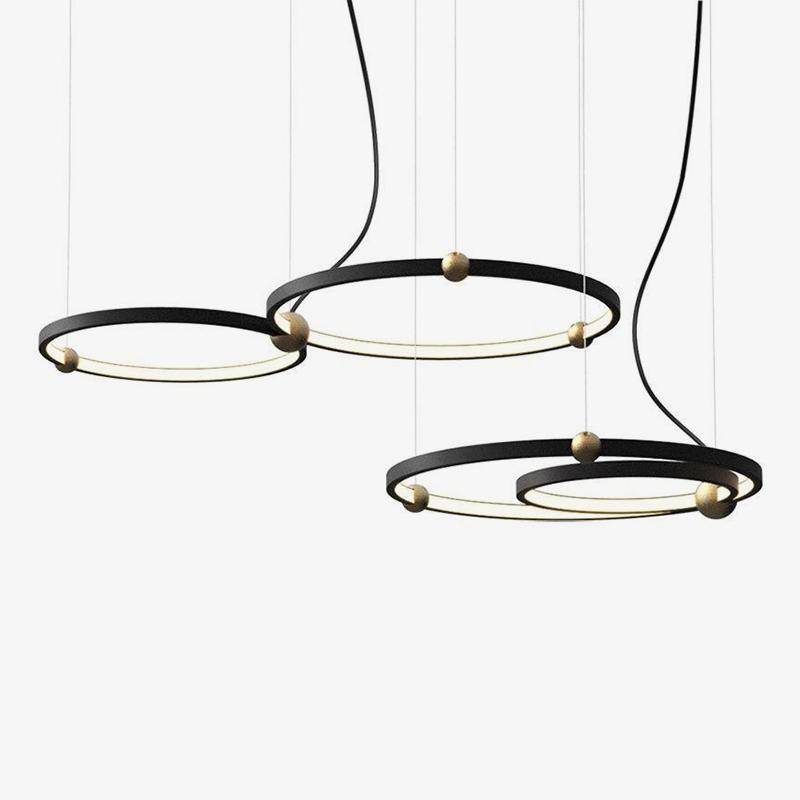 Lustre design à anneaux à LED et boules dorées - vue 2 sur 9