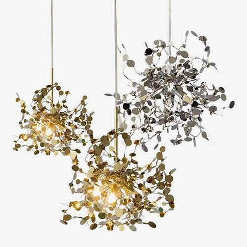 Lustre design chromé arbre à feuilles rondes