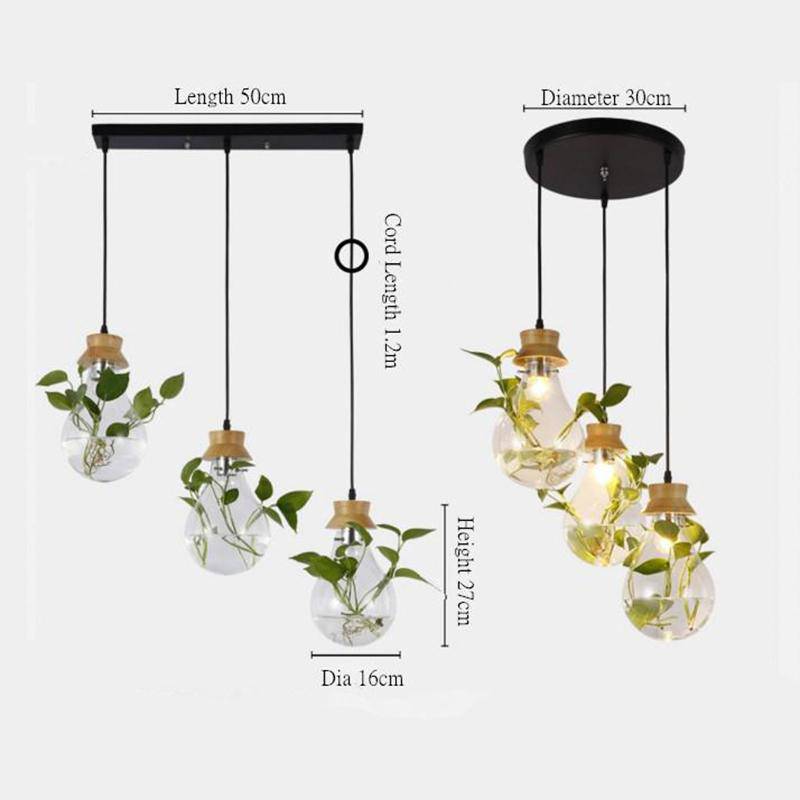 Suspension bocal en verre à fleur et support en bois