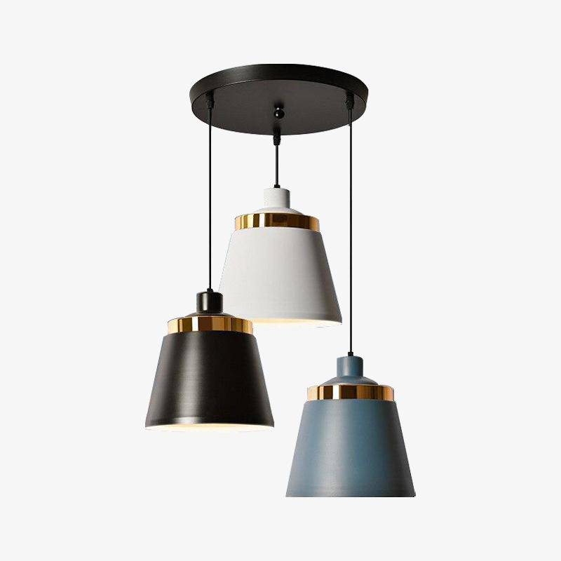 Suspension design style industrielle colorée avec support doré