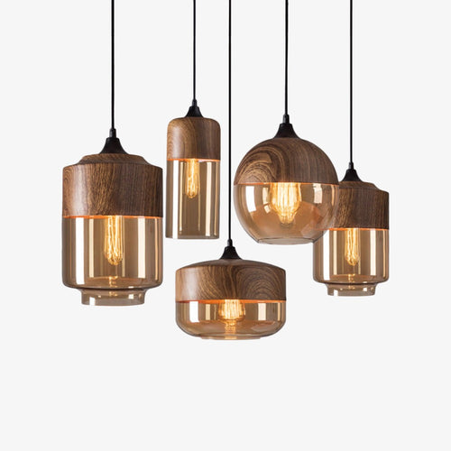 Suspension design en bois et verre Loft Retro