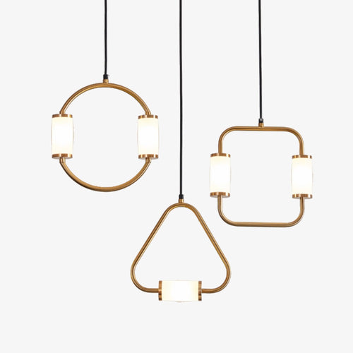 Suspension moderne LED tubes dorés avec forme géométrique Nyla