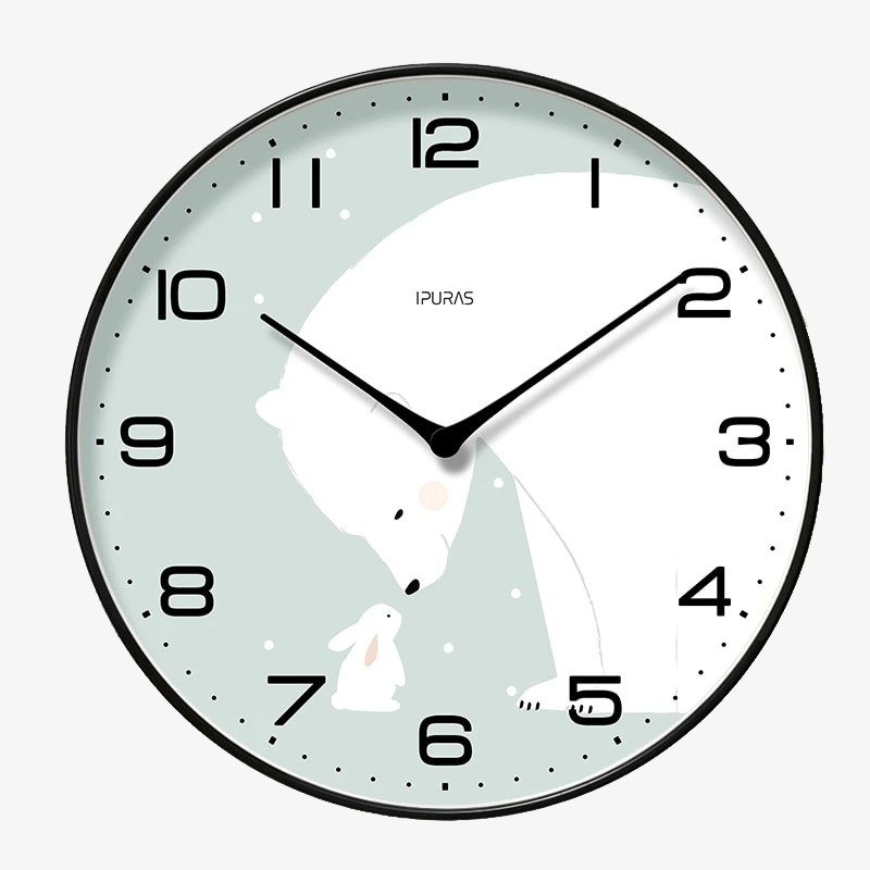Horloge murale ronde avec ours et lapin blanc Chansrun