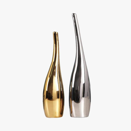 Vase design en céramique doré et argenté style minimaliste