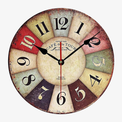 Horloge murale ancienne ronde style vintage en bois Rustic