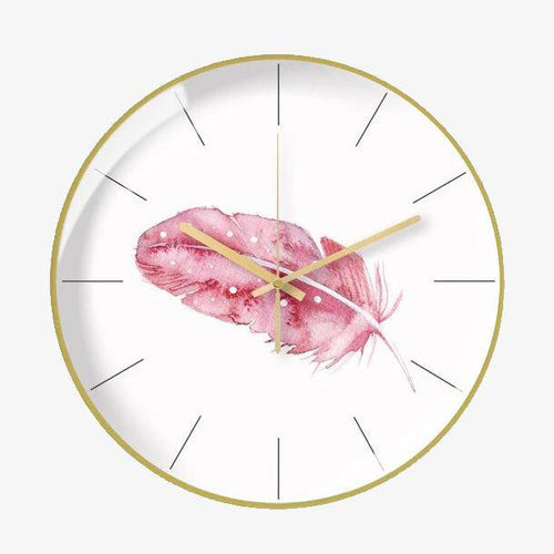 Horloge ronde blanche à plume rose 30cm Creative