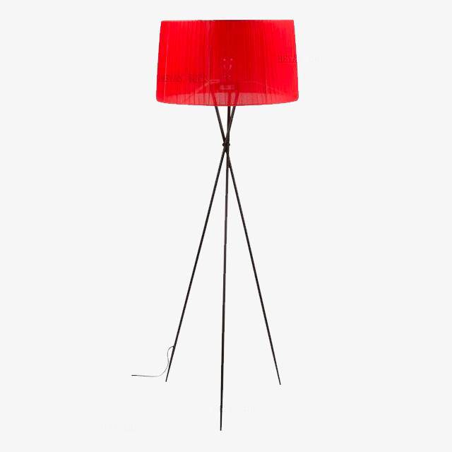Lampadaire avec pieds croisés et abat jour en tissu rouge Nordic