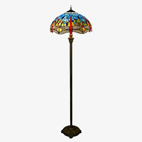 Lampadaire tiffany avec abat-jour en verre vitrail multicolore