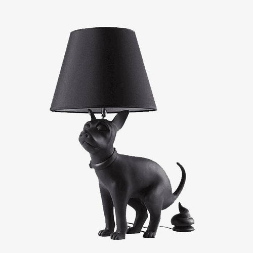 Lampe à poser avec support chien et abat-jour noir