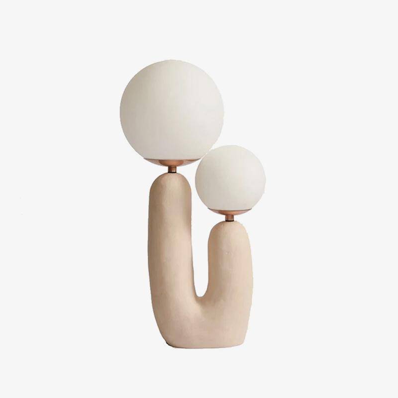 Lampe de chevet design LED en résine rose et double boule en verre