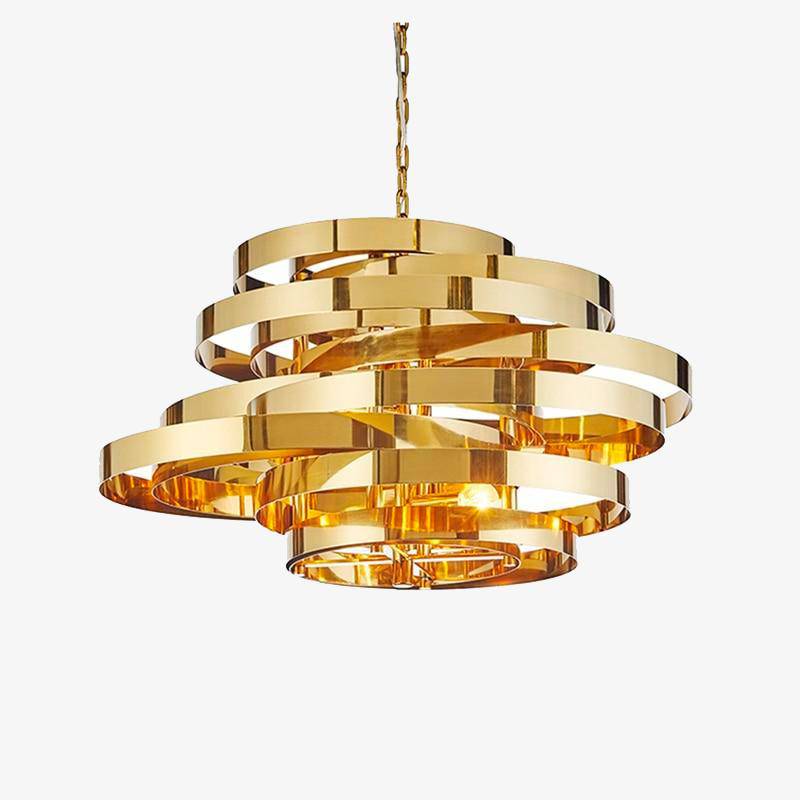 Lustre design anneaux doré à LED Tornado