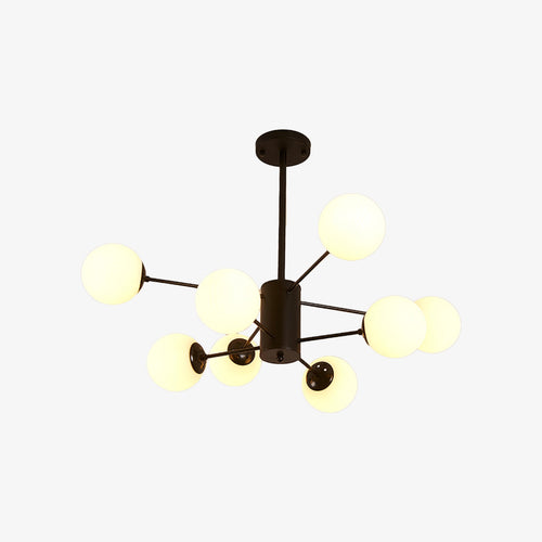 Lustre design noir avec plusieurs branches et lampe en verre Vintage