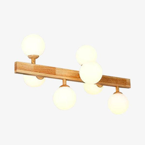 Lustre LED en bois avec lampe dans boule en verre