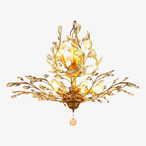 Lustre LED en cristal doré à feuilles
