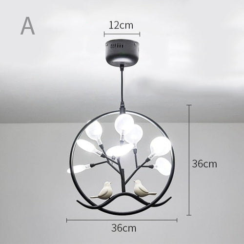 Lustre moderne avec arbre et oiseaux dans anneau Rhym