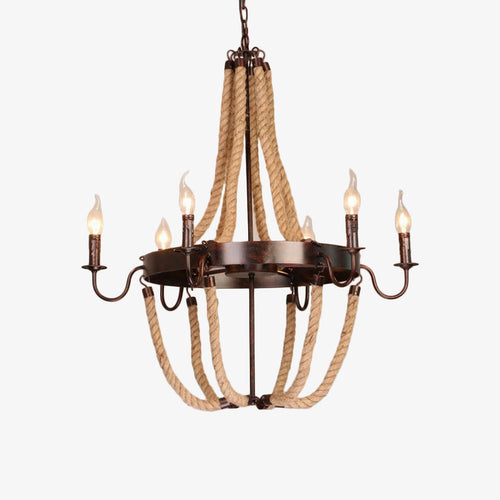 Lustre vintage avec des cordes et fausses bougies Vechy