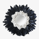 Miroir décoratif mural rond à plumes noires et blanches Modern