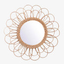Miroir mural décoratif rond à pétale de fleur en rotin