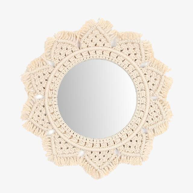 Miroir mural décoratif rond fleur en tissu tressé Tapestry