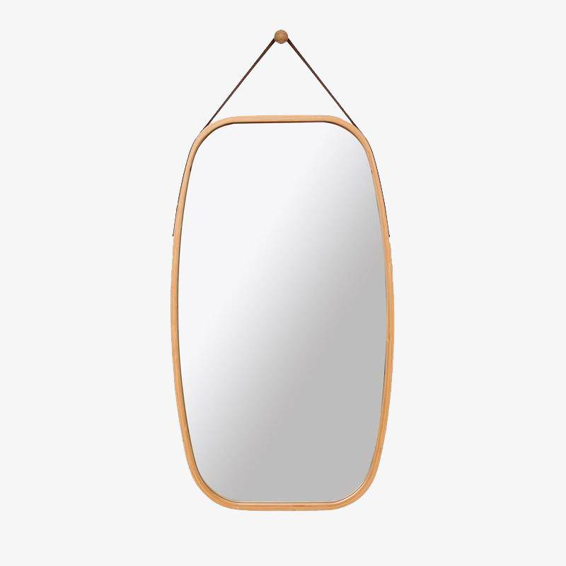 Miroir mural suspendu rectangle arrondi aux bords marrons Wear