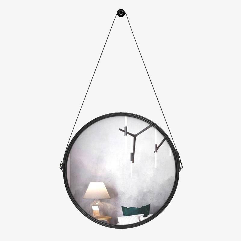 Miroir mural suspendu rond noir Leather - vue 4 sur 5