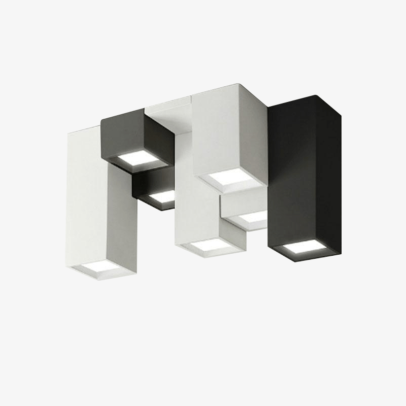Plafonnier design géométrique à LED avec tubes rectangulaires noir et blanc