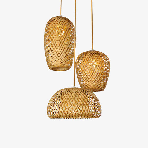 Suspension en rotin LED avec différentes formes arrondies Bamboo