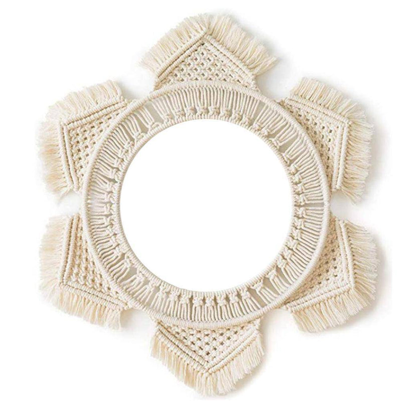 Miroir mural rond en tissu beige hexagonal Bohemian