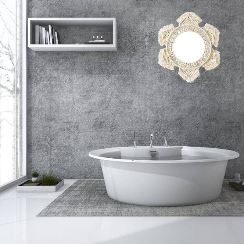 Miroir mural rond en tissu beige hexagonal Bohemian