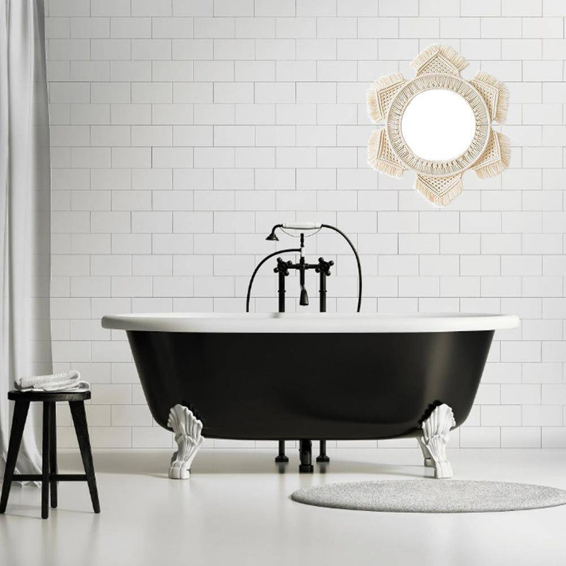 Miroir mural rond en tissu beige hexagonal Bohemian