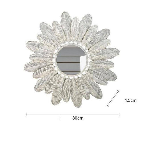 Miroir mural rond avec plumes blanches Decoration