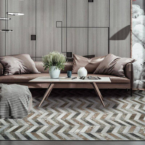 Tapis rectangle scandinave à formes géométriques marrons en polyester Large A