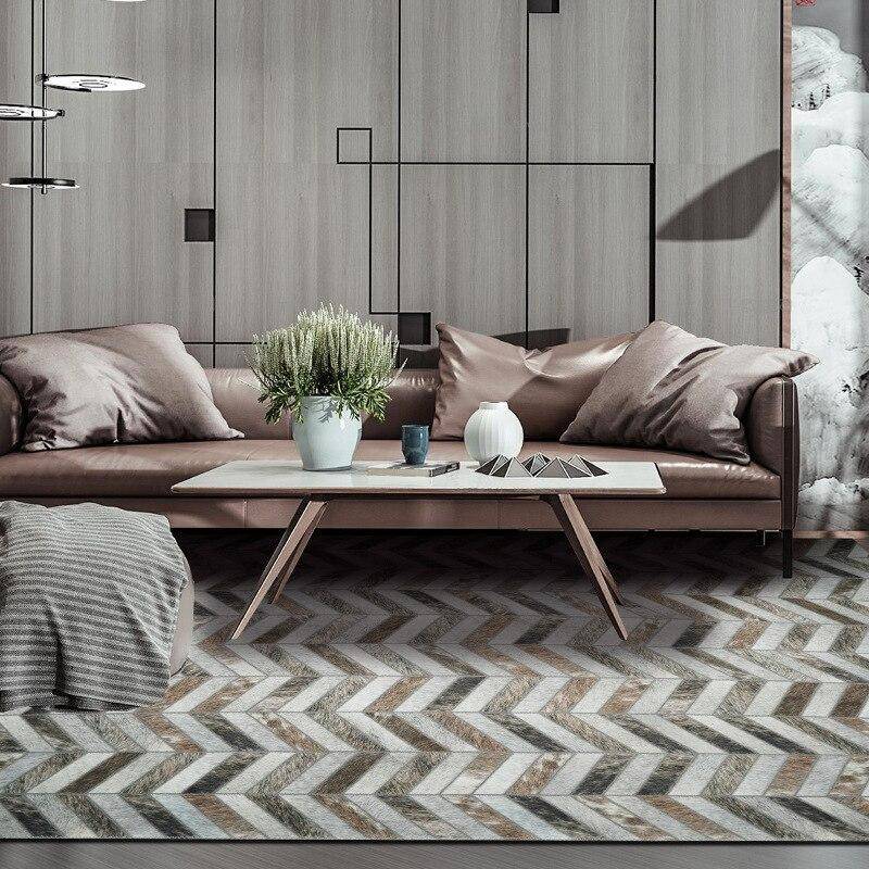 Tapis rectangle scandinave à formes géométriques marrons en polyester Large A - vue 2 sur 4