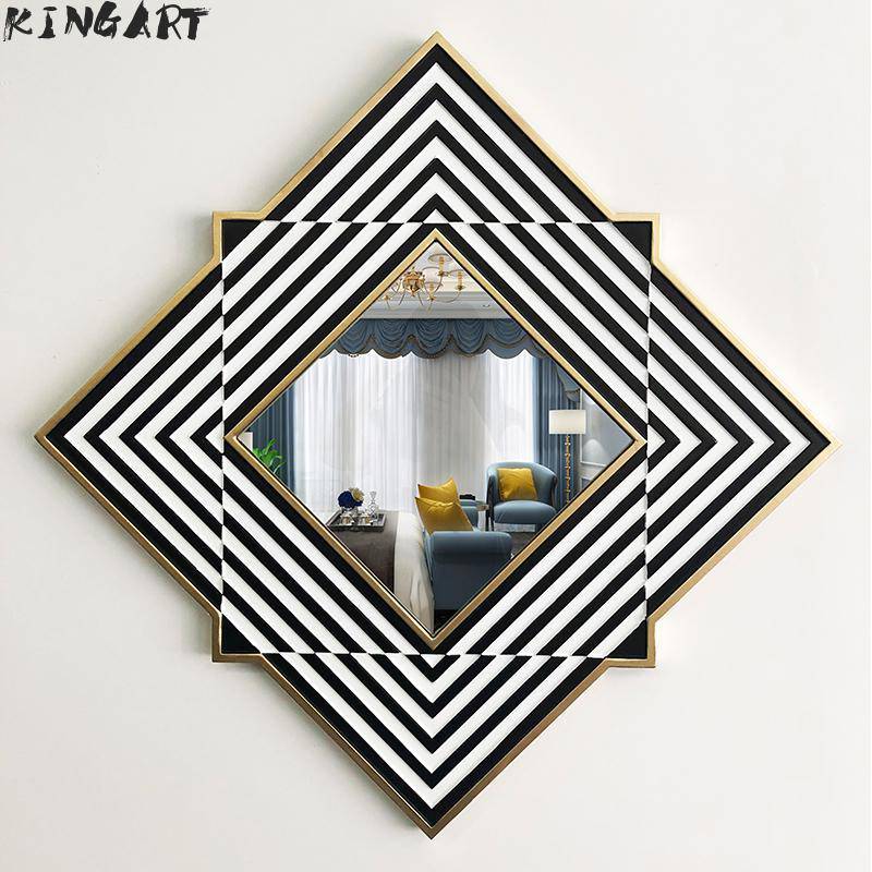 Miroir mural en losange et bandes noires et blanches en bois Frame