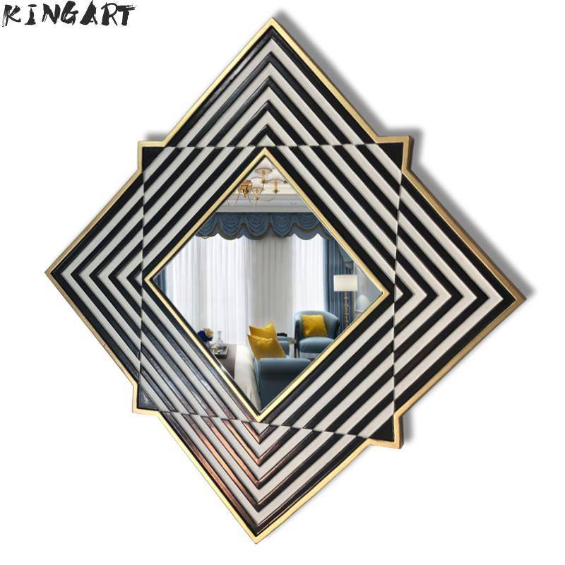 Miroir mural en losange et bandes noires et blanches en bois Frame