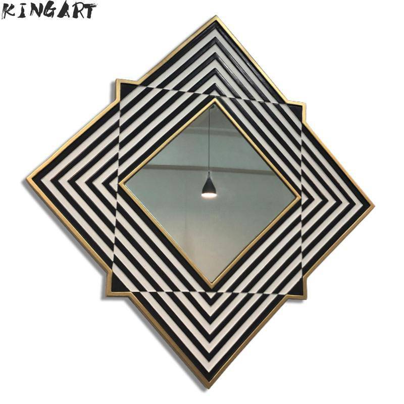 Miroir mural en losange et bandes noires et blanches en bois Frame