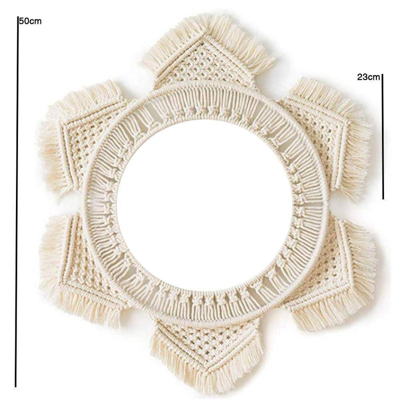 Miroir mural rond en tissu beige hexagonal Bohemian