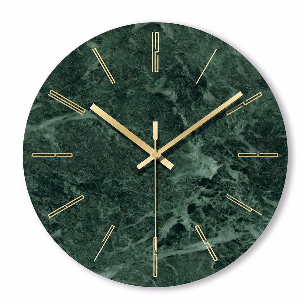 Horloge murale ronde design en verre style marbre vert et détails dorés 30cm - vue 7 sur 8