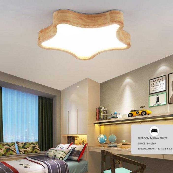 Plafonnier moderne LED en bois style étoile large Luster - vue 3 sur 3