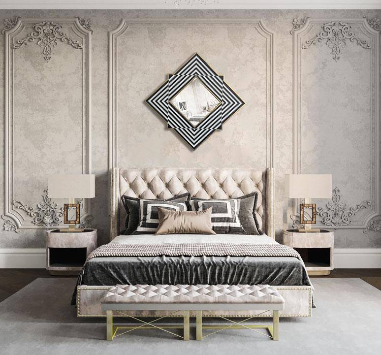 Miroir mural en losange et bandes noires et blanches en bois Frame