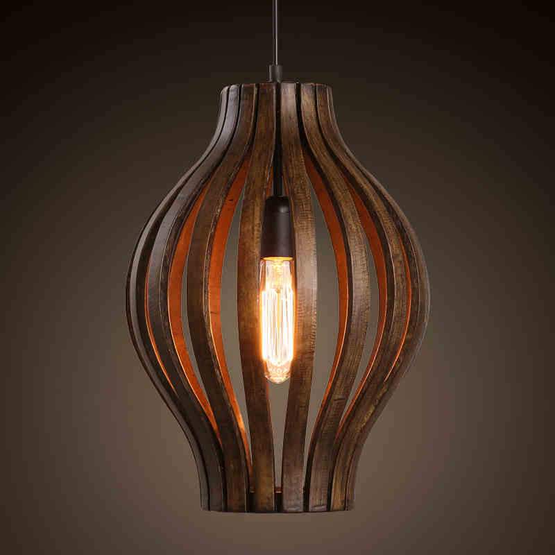Suspension industrielle rétro style rustique cage en bois - vue 4 sur 7