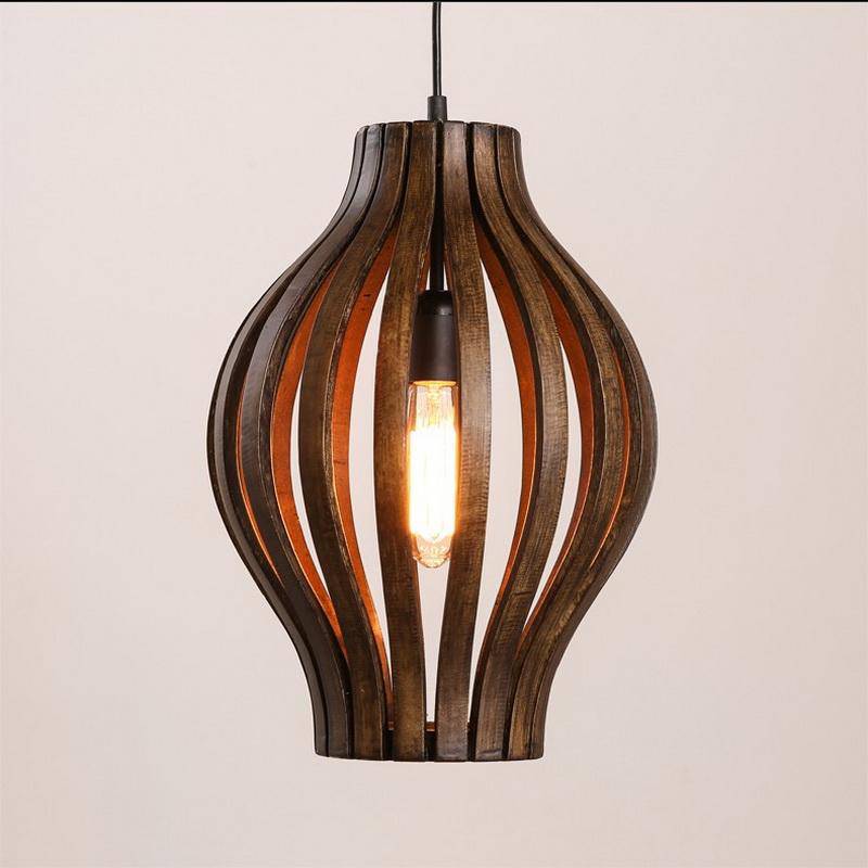Suspension industrielle rétro style rustique cage en bois - vue 5 sur 7