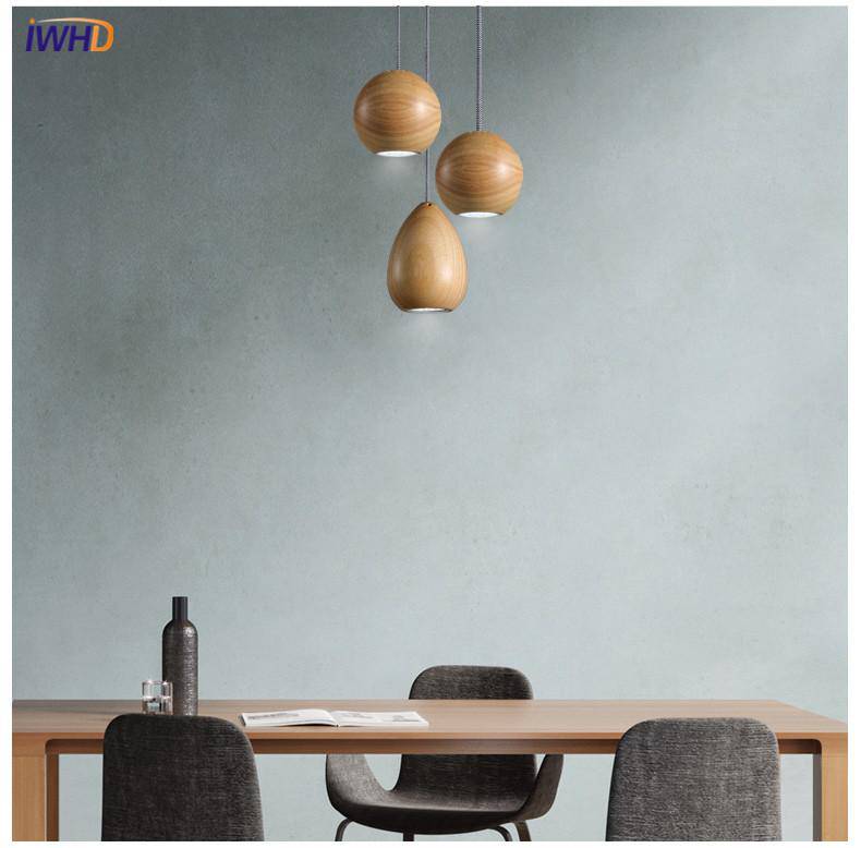 Suspension LED design boule en bois vintage