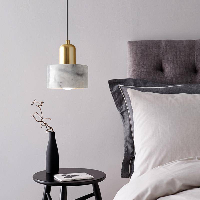 Suspension design LED dorée en marbre blanc Luxury - vue 3 sur 6