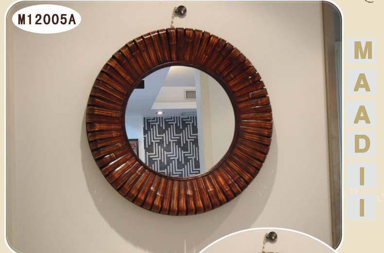 Miroir mural décoratif rond en bois bambou - vue 8 sur 7
