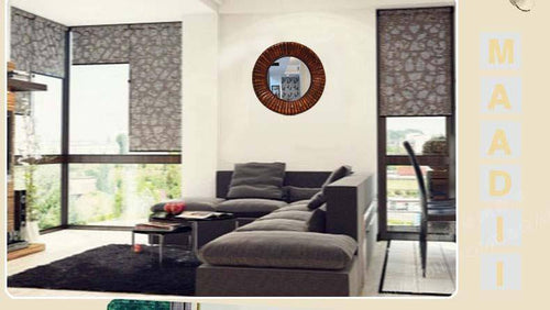 Miroir mural décoratif rond en bois bambou