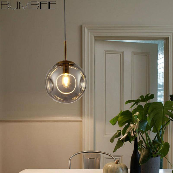 Suspension design boule déformées en verre fumé Ball