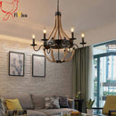 Lustre rustique en métal et cordages avec lampes en flamme