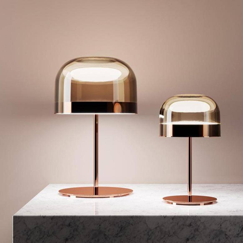 Lampe à poser design LED en métal avec abat-jour en verre style Mushroom